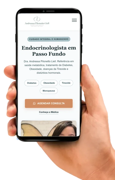 Site da endocrinologista Dra. Andressa aberto no celular